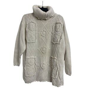 Vintage Shenanigans Ivory‎ Fishermans Turtleneck Sweater Size M